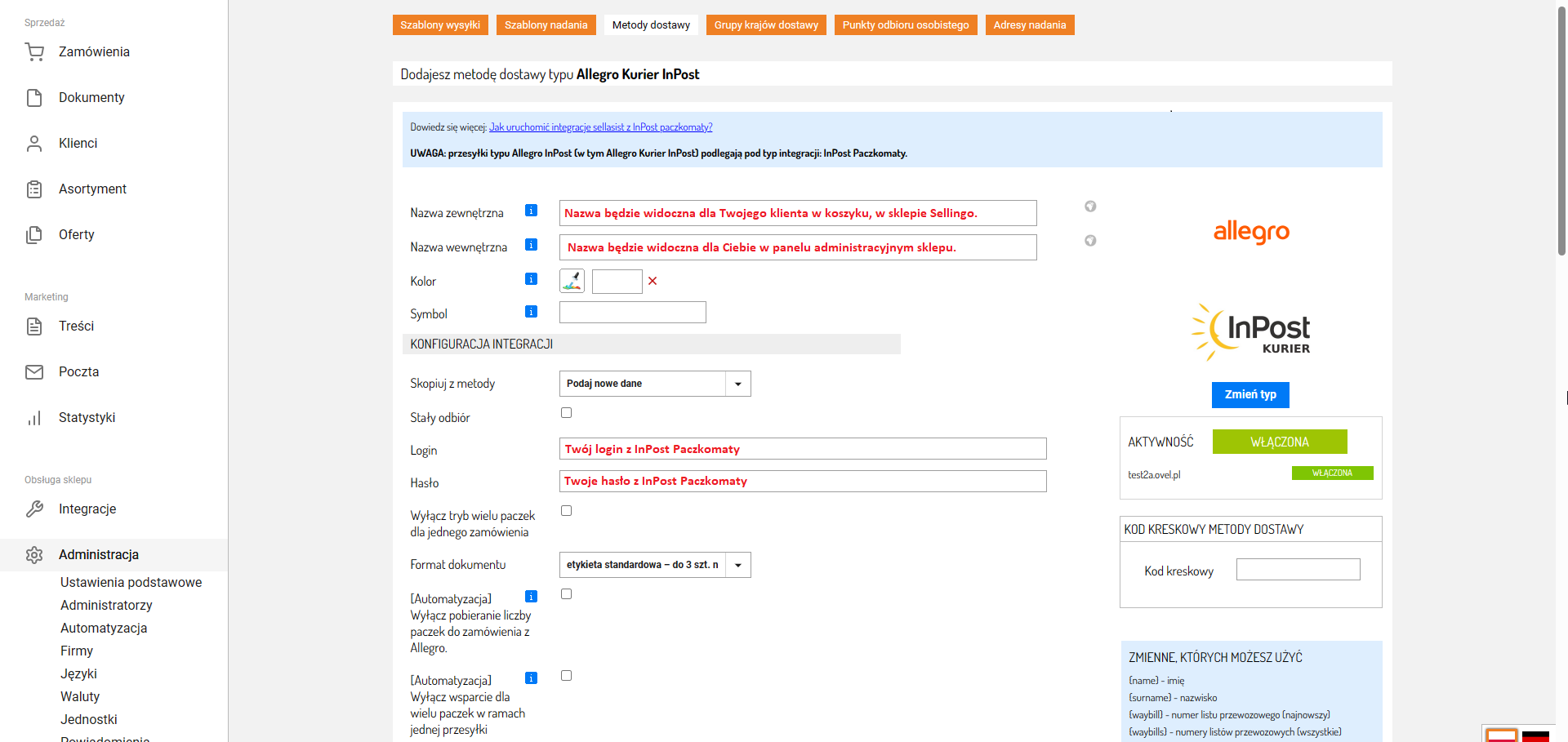 Jak uruchomić integrację z Allegro Inpost kurier? - Zarządzanie ...